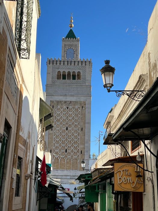 A minaret above the rooftops of the Tunis medina